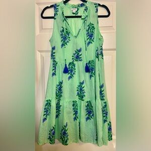 J Crew Women’s Sz XS Green Stripe Sleeveless Tiered Dress